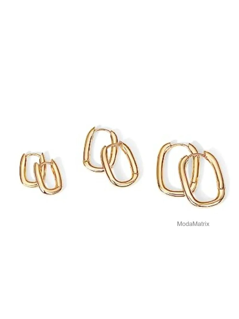 3 Pair Rectangle Hoop Earring Set 18K Gold Plated 925 Sterling Silver Posts